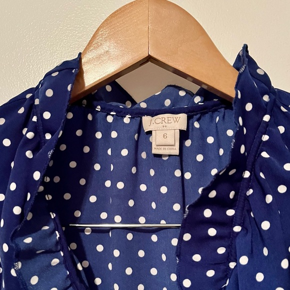 J.Crew Sleeveless Silk White Polka Dot Cobalt Blouse - Picture 3 of 10
